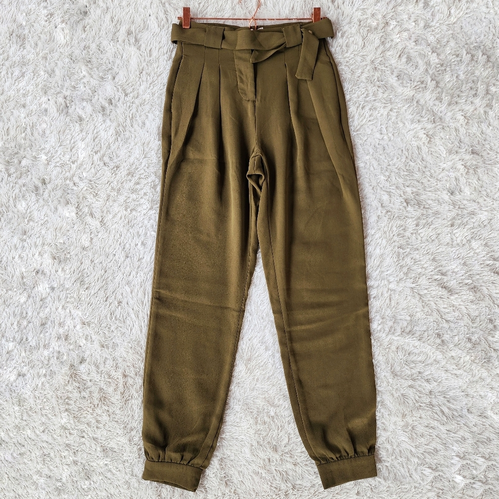 Torn by Ronny Kobo Olive Green High Rise Pleated Dress Pants
